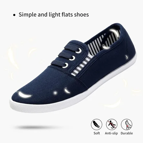 Vista 3 de Tenis de lona para mujer, zapatos casuales para caminar, zapatos de tenis planos, zapatos de vestir antideslizantes, zapatos de trabajo