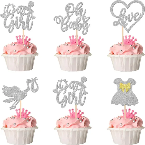Vista 14 de 36 piezas de decoración para cupcakes con diseño de luna con purpurina de luna y estrella para revelación de género de bebé, baby shower, fiestas