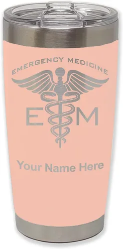 Vista 8 de LaserGram Vaso aislado al vacío de 20 onzas, medicina de emergencia, grabado personalizado incluido (gris) Engraved Gift for Doctors, Vacuum