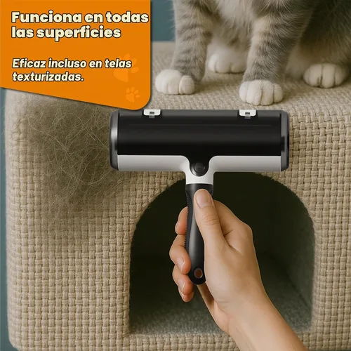 Vista 6 de Removedor de pelo de mascotas y rodillo de pelusa reutilizable – Removedor de pelo de gatos y perros para sofá, muebles, alfombras, ropa y ropa