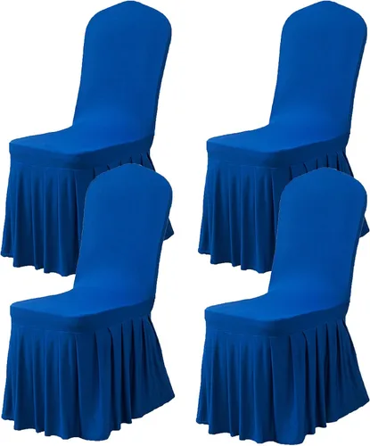 Vista 32 de Dimatic Juego de 2 fundas elásticas para sillas de comedor, fundas Parsons con falda, de elastano súper ajuste, funda protectora de asiento para Azul