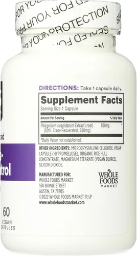 Vista 5 de Whole Foods Market, Transresveratrol 250Mg, 60 Cápsulas Vegg