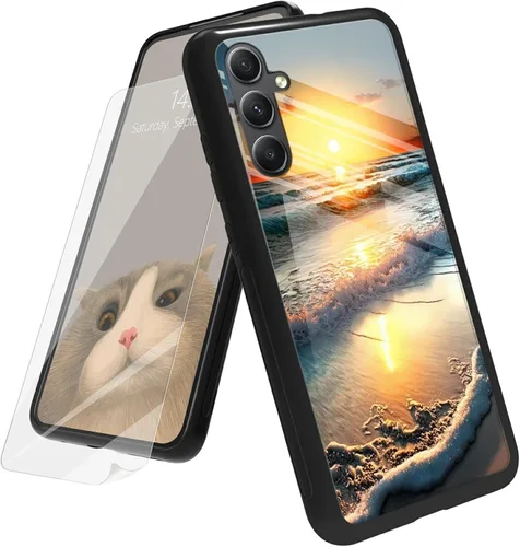 Vista 16 de Funda para Samsung Galaxy A12 5G con protector de pantalla, parte trasera de vidrio templado + TPU de silicona suave que absorbe los golpes