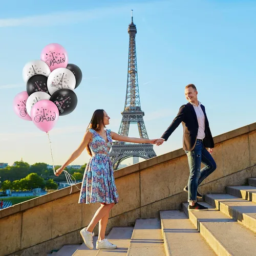 Vista 5 de Sumind 36 globos de París para decoración de fiesta de 12 pulgadas, decoración de la Torre Eiffel, Día en París, globos de látex con temática