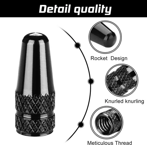 Vista 3 de Tapones de vástago de válvula Presta de aluminio - Cubiertas de polvo de aire de neumático negras para bicicleta (paquete de 4) - Se ajustan a