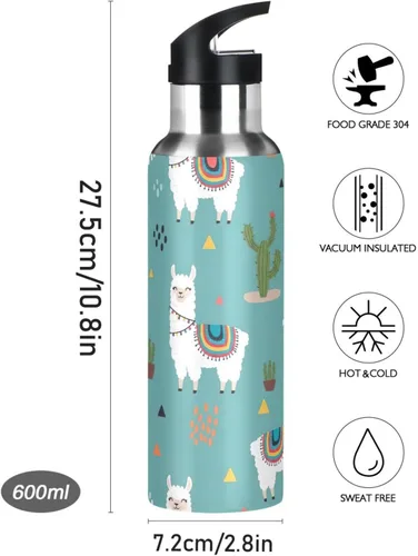 Vista 9 de Cute Llamas - Botella de agua colorida de acero inoxidable aislada al vacío de 32 onzas, a prueba de fugas, botella de agua deportiva sin BPA