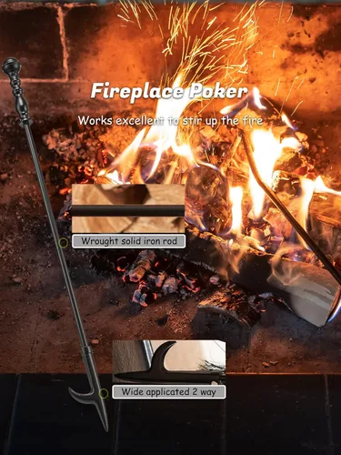 Vista 3 de Lichamp Juego de Herramientas para Chimenea, 5 Piezas para Interiores y Exteriores, Juego Resistente de Atizadores para Chimenea con Mango Retro