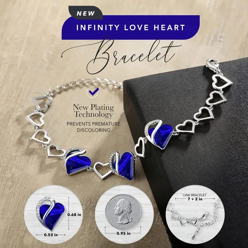 Vista 2 de Leafael - Pulsera de amor infinito con eslabones, corazón de cristal y piedra natal, regalos para mujer, tono plateado, 7 pulgadas con extensor de 2