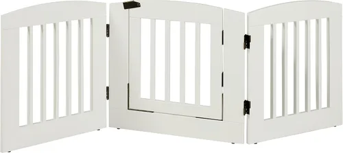 Vista 5 de BarkWood Pets - Puerta independiente para mascotas con puerta de paso y tres paneles de madera plegables de 24 pulgadas de ancho x 24 pulgadas