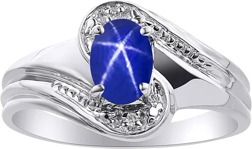 Vista 4 de Rylos Anillos para mujer, anillo de espiral de plata con piedra preciosa ovalada de 0.276 x 0.197 in y diamante genuino, joyería de piedra natal