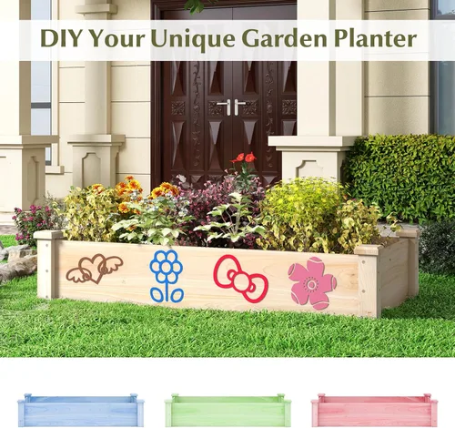 Vista 4 de Conjunto de cama de jardín elevada de madera Giantex, caja de plantación rectangular para verduras, frutas, flores, hierbas, cama de plantación