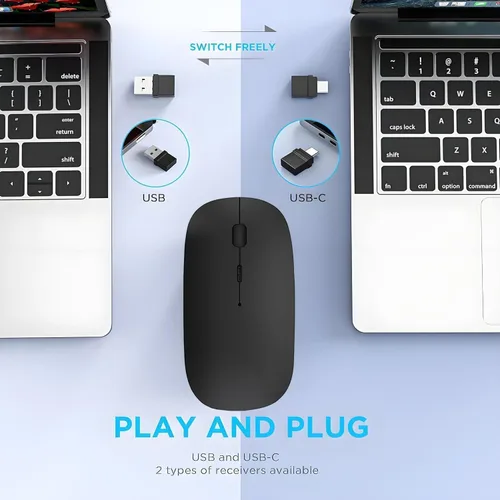 Vista 4 de Ratón Bluetooth recargable para laptop, mouse inalámbrico para MacBook air/Mac/MacBook Pro, mouse jiggler Bluetooth 5.2/3.0 y USB tipo C de 2.4 GHz