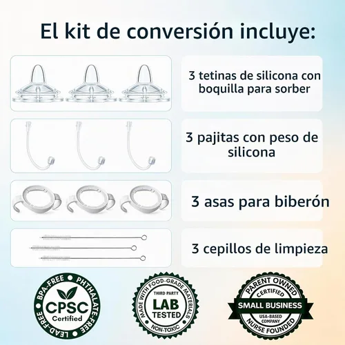 Vista 2 de Kit de conversión de vasos para biberones naturales Philips Avent, 2 unidades, pezones de silicona de grado alimenticio y popote pesado, asas