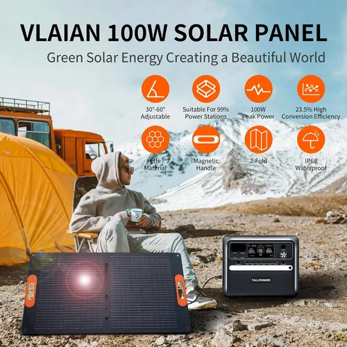 Vista 2 de Panel solar portátil de 100 W para generador de estación de energía, cargador de panel solar plegable de 100 vatios con salida MC4, conector de CC 3