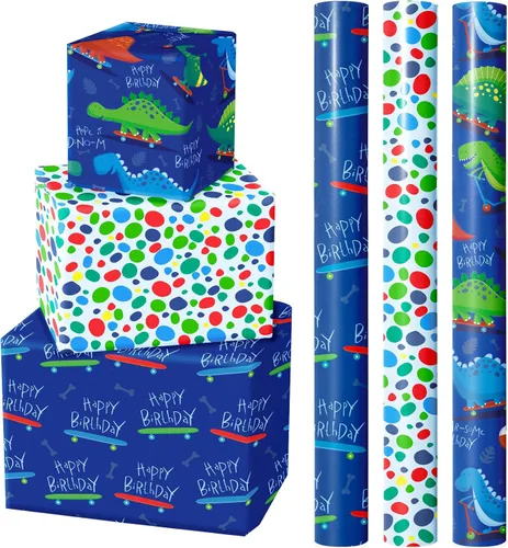 Vista 20 de WRAPAHOLIC Papel de regalo de oso para baby shower, mini rollo, 3 rollos, 17 x 120 pulgadas, diseño de oso de aventura en avión y fiesta para baby