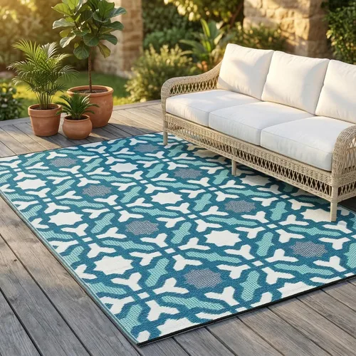 Vista 22 de Fab Habitat - Alfombra de exterior azteca, impermeable, resistente a la decoloración, sin arrugas, plástico reciclado de primera calidad, a rayas