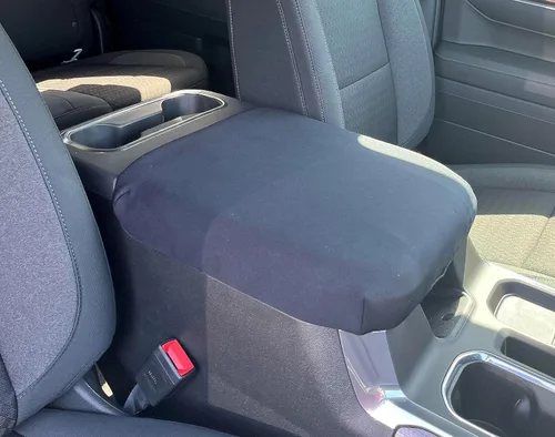 Vista 5 de Car Console Covers Plus Diseñado para todos los modelos de asiento de cubo GMC Sierra 2014-2023, funda de neopreno para consola central, hecha a Gris