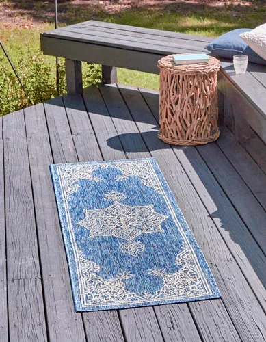 Vista 28 de Unique Loom Alfombra de la colección tradicional para exteriores, antigua (4 pies 1 pulgada, redonda, verde azulado/gris)