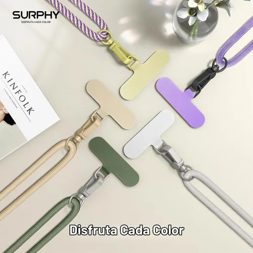 Vista 7 de SURPHY Cordón para teléfono, correa cruzada ajustable para teléfono con 2 pestañas de amarre para teléfono celular, hebillas de metal de alta Verde