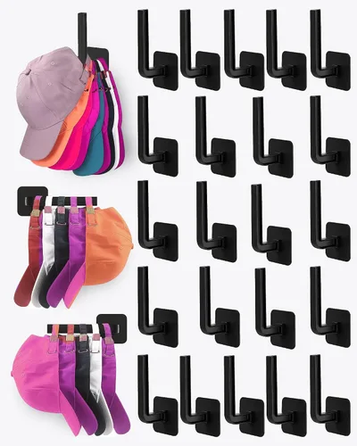 Vista 9 de Estante para sombreros para almacenamiento de sombreros (paquete de 4), organizador de sombreros multiusos, ganchos de pared de adhesivo fuerte