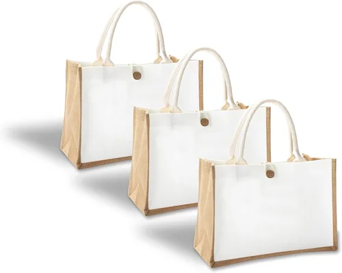 Vista 8 de Bolsa de yute de 14.5 x 6.7 x 10.2 pulgadas, 1 bolsa de arpillera, bolsas de viaje de yute con asa, bolsa de comestibles reutilizable para dama