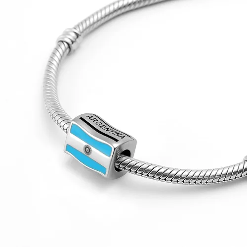 Vista 2 de Bolenvi Dije de cuentas de banderas de país compatible con Pandora y pulseras similares, collares y joyas de bricolaje - Abalorios de plata de ley