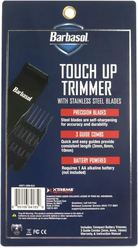 Vista 2 de Barbasol - Recortador de retoque para hombres, recortadora eléctrica compacta de precisión XTREME para barba y cabello con cuchillas de acero