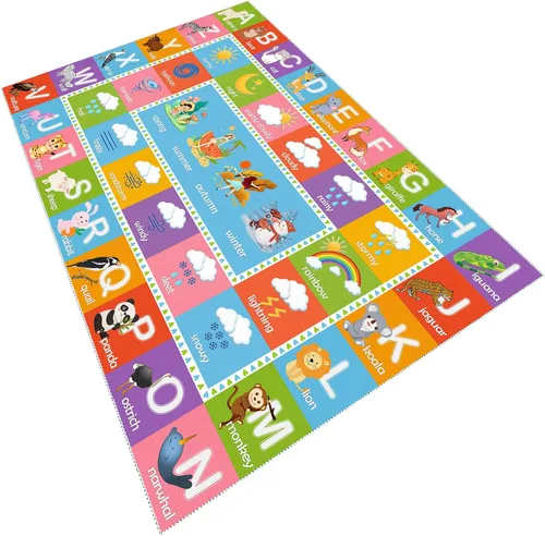 Vista 7 de ABC - Alfombra del alfabeto con animales, clima y estaciones, divertida alfombra de aprendizaje educativa para dormitorio de niños, guardería
