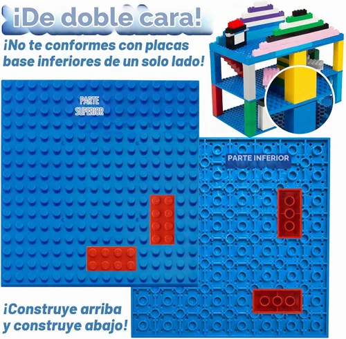 Vista 4 de Placas base para edificio de ladrillo, Placas base de 5 x 5 de color azul (10 piezas), Conectividad en ambos lados, ajuste firme para todas