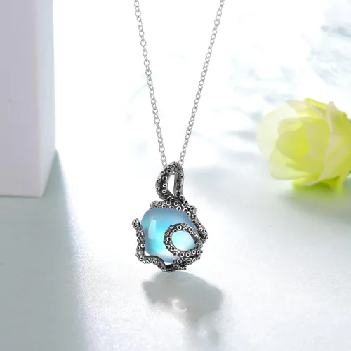 Vista 3 de TYSO Collar de pulpo para mujer, plata de ley 925 con colgante de pulpo, collar con colgante de pulpo, joyería de animales marinos, regalos