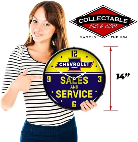 Vista 3 de Chevrolet Bowtie Sales and Service Reloj de pared LED, Retro/Vintage, iluminado, 14 pulgadas