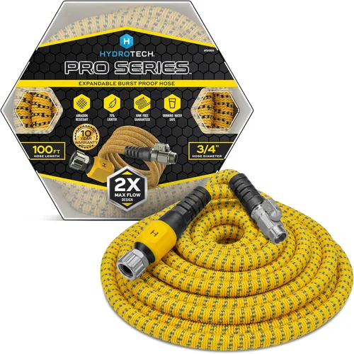 Vista 10 de HydroTech Manguera de jardín expandible de 25 pies - Serie Pro, flujo máximo 2x, flexibilidad sin dobleces de 3/4", manguera ligera para césped