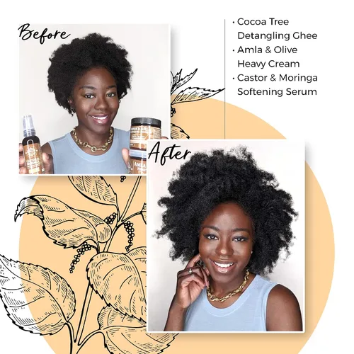 Vista 6 de Qhemet Biologics L.O.C. Method Collection para cabello de alta porosidad, incluye ghee desenredante de árbol de cacao, suero suavizante de ricino