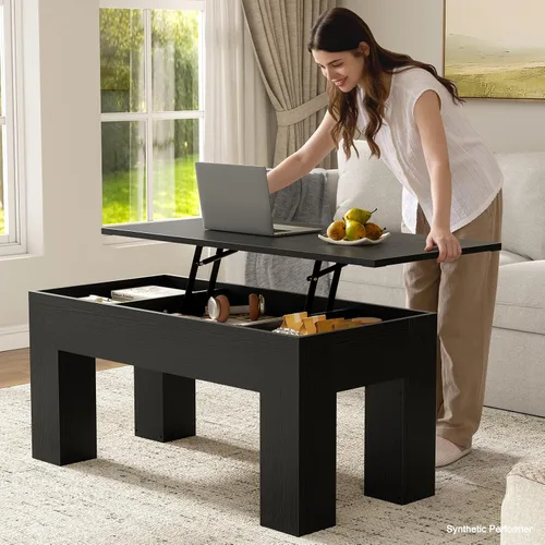 Vista 7 de FABATO Mesa auxiliar elevable de 41.7 pulgadas, mesa auxiliar rectangular de madera con almacenamiento oculto, mesa central grande de altura