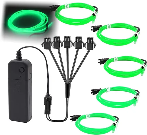 Vista 2 de Ourbest [Nueva versión dura] 5 divisores de 6.6 ft de cable EL de neón, 3 modos de permanencia/lento/rápido flash LED para decoración de fiesta