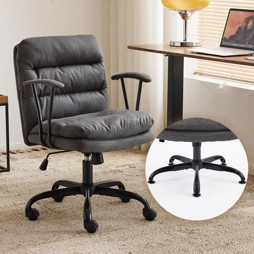 Vista 10 de VINGLI Silla de escritorio acolchada blanca con/sin ruedas, base doble, reposabrazos removibles, silla giratoria ajustable y cómoda para Blanco