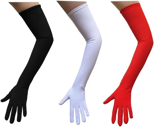 Vista 2 de Guantes de disfraz rojos (longitud de ópera) - Accesorios de disfraz de Halloween (STC12080), Rojo