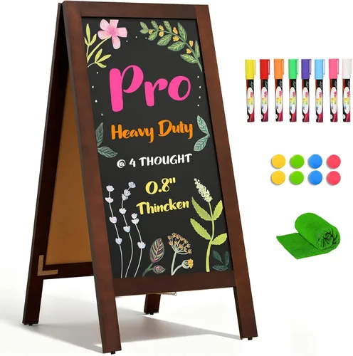 Vista 15 de 4 THOUGHT Pizarra magnética de doble cara con marco A de 40"x20", tablero de madera de pino macizo independiente para sándwiches para restaurantes