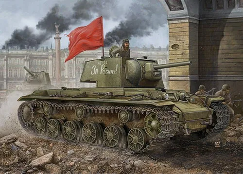 Vista 2 de Hobby Boss Tanque ruso KV-1 modelo 1942 con kit de construcción de modelo de vehículo de torreta simplificada