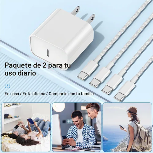 Vista 6 de Cargadores de carga rápida para iPhone 15 y 16, paquete de 20 cargadores de pared USB C de 20 W para iPhone 16 Pro Max con 2 cables USB C a C de 6