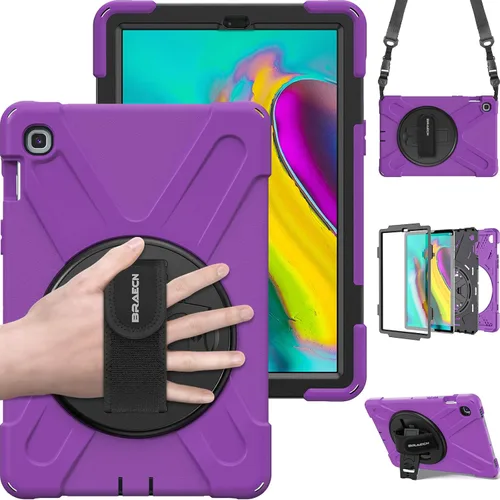 Vista 9 de BRAECN Funda para Samsung Galaxy Tab S5e de 10.5 pulgadas 2019, resistente a prueba de golpes con soporte giratorio 360/correa de mano y correa