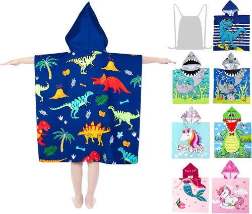 Vista 6 de growell Toallas de playa con capucha para niños - Toalla de baño para niños pequeños niñas niños, cubiertas de natación para niños de 4 a 10 años