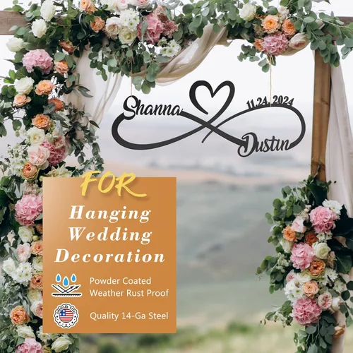 Vista 3 de Regalos de Boda para Parejas, Letrero de Metal Personalizado con el Nombre y Fecha de la Pareja, Regalos de Aniversario y del Día de San Valentín