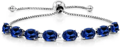 Vista 219 de Gem Stone King Pulsera de plata de ley 925 con piedra natal ovalada de 0.276 x 0.197 in para mujer, totalmente ajustable hasta 9 pulgadas
