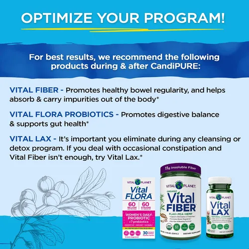 Vista 5 de Vital Planet - Vital CandiPURE - Limpieza intestinal formulada para mantener un equilibrio intestinal saludable, 2 partes - Kit de 14 días, 56