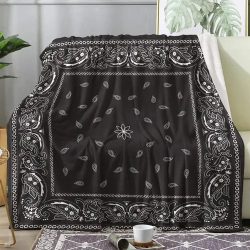 Vista 8 de Manta tipo bandana negra, manta de forro polar para sofá cama, mantas y mantas de cachemira, manta de franela de felpa súper suave y acogedora, 30 x