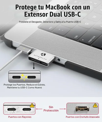Vista 4 de Extensor USB-C dual para MacBook con funda, adaptador de paso Medianoche