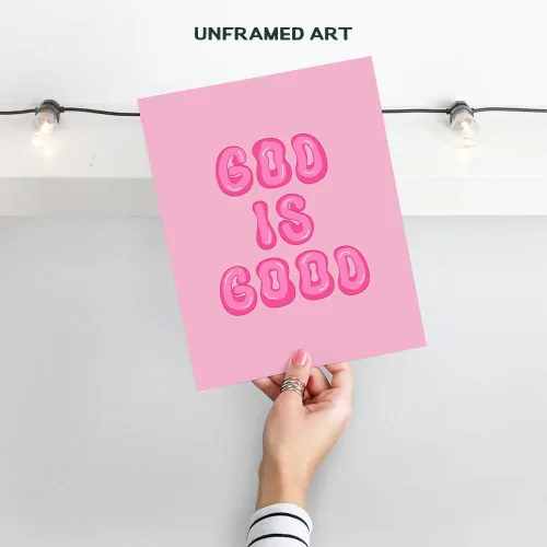 Vista 2 de Decoración de pared cristiana preppy rosa - Decoración de pared estética de Dios es bueno para mujeres, mujer, niñas adolescentes - Regalos