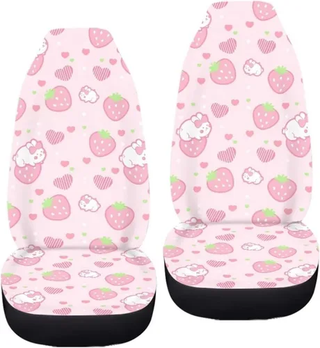 Vista 2 de Modysero Fundas universales para asiento de automóvil, con estampado de corazón de fresa rosa, cómodas, elásticas, se adaptan a la mayoría