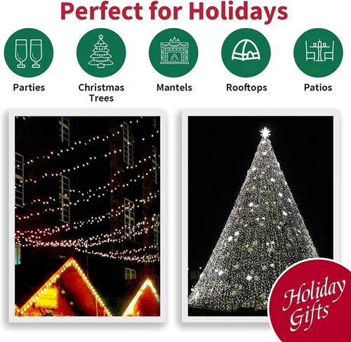 Vista 6 de 1000 luces LED de Navidad enchufables, tira de luces de petardo de 81 pies para exteriores, impermeable, con controlador, 8 modos de luces en racimo
